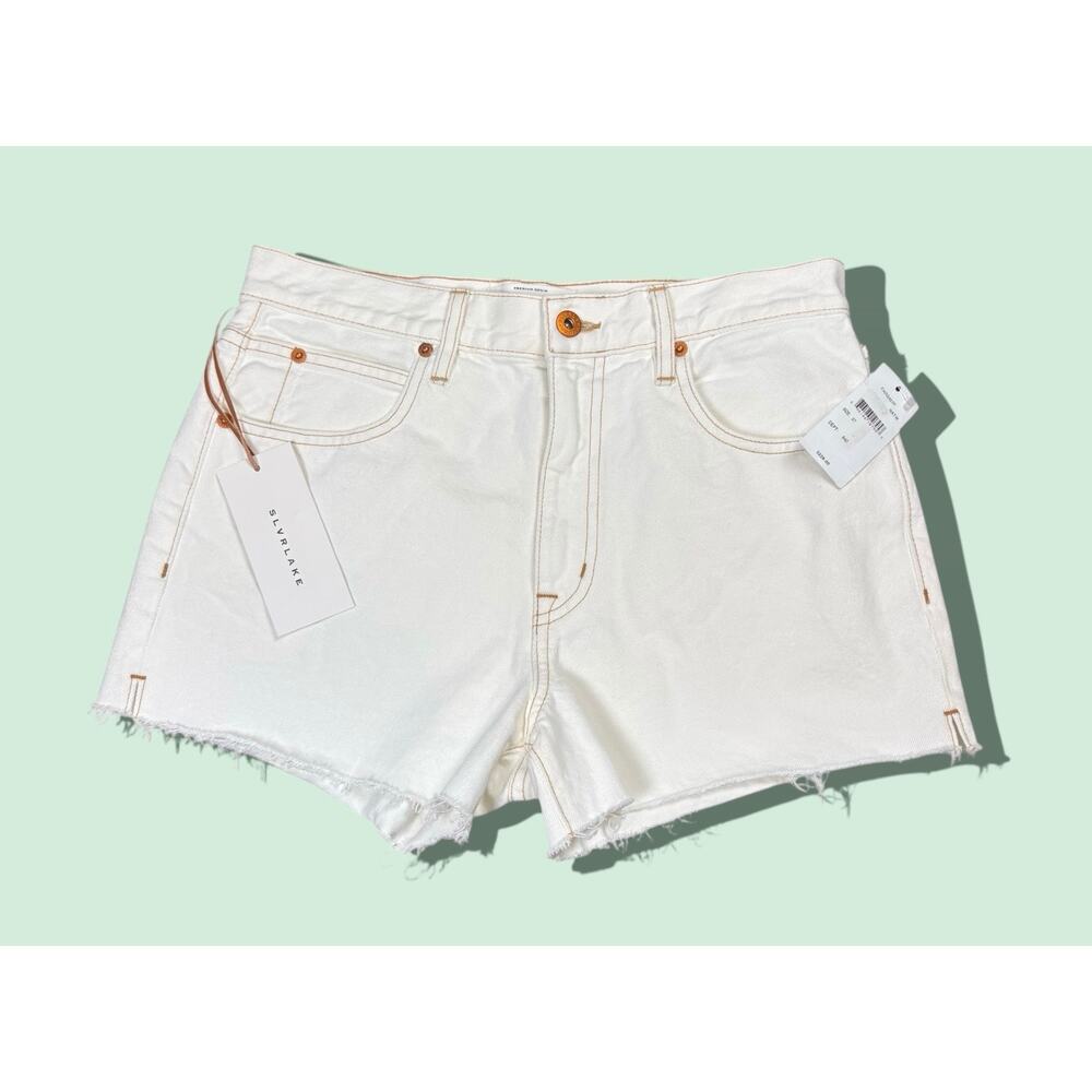 NWT SLVRLAKE London Denim Shorts Women's 27 Natural White Raw Hem 3” Inseam
